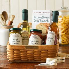 a basket filled with different types of condiments