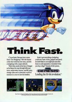 an advertisement for sonic the hedgehog from the video game's first ever released