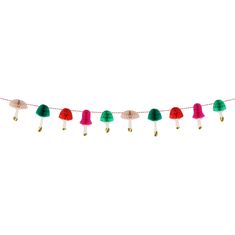 christmas lights are hanging from a string on a white background in the shape of bells