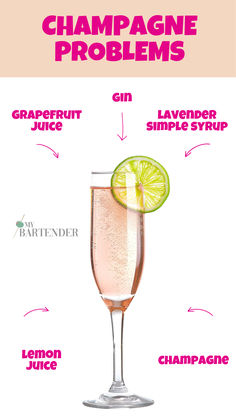 Champagne Problems Champagne Problems Cocktail, Bar Knowledge, Lavender Cocktails, Unique Alcoholic Drinks, Bubbly Cocktails, Lemon Margarita, Lemon Martini, Easy Gin Cocktails, How To Make Gin