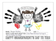 a handprint with the words happy grandparents day to you and two children's hands