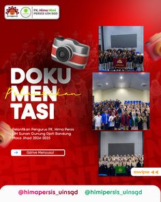 an advertisement for doku men tasi with images of people in red and white