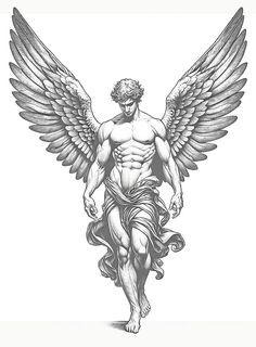 a drawing of a man with wings on his body