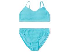 abercrombie kids Triangle Two-Piece Swimsuit (Little Kids/Big Kids) - Girl's Active Sets : Turquoise : Give your swimsuit style an upgrade in the abercrombie kids Triangle Two-Piece Swimsuit (Little Kids/Big Kids). Triangle bikini top with adjustable shoulder straps. Four-way stretch fabric with UPF 50+ sun protection. Removable pads available in sizes 9/10 and up. Full rear coverage. Materials: Main: 96% nylon, 4% elastane, Lining: 100% polyester. Machine wash, tumble dry. Imported. If you're n Active Sets, Two Piece Swimsuit, Abercrombie Kids, Swimsuit Fashion, Free Kids, Upf 50, Big Kids, Sun Protection