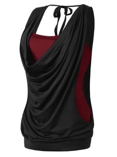 Plus Size Draped Neck 2 in 1 Tank Top - Bordeaux - 3G65229032 - Women's Clothing, Plus Size Women's Clothing  #PlusSizeWomensClothing #Women's #Clothing # #Plus #Size #Women's #Clothing Summer Outer, Plus Size Tips, Vest Women, Outer Wear, Plus Size Tank Tops, Plus Size Womens Clothing, Plus Size T Shirts, Black Tank Tops, Womens Vest