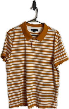 Casual Striped Cotton Polo Shirt, Striped Collared Cotton T-shirt, Brown Cotton Polo Shirt For Summer, Brown Collared Cotton T-shirt, Casual Brown Polo Collar Shirt, Casual Brown Polo Shirt, Brown Cotton Polo Collar Shirt, Brown Polo Collar Cotton Shirt, Casual Yellow Cotton Polo Shirt