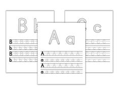 three printable alphabet worksheets with the letters a, b, and c