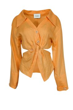 Current Boutique-Nanushka - Orange Linen Button Down Long Sleeve Top Sz XS Raffia Sandals, Perfect Summer Outfit, Vacation Looks, Side Cuts, Summer Night, Button Design, Cut Outs, Perfect Summer, Summer Outfit