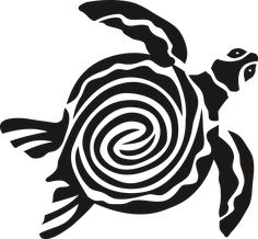 a black and white drawing of a turtle with spirals on it's shell