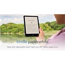 an advertisement for kindle paperwhitte with a woman holding up a tablet