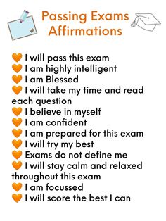 a poster with the words passing exam affirmations