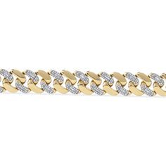 Stately with an air of sophistication, this men's cuban link bracelet shines brightly with stunning round and baguette diamonds. 1 Carat Diamond Bracelet is set in 14k Yellow gold-plated Sterling Silver. which secures with lobster Lock clasp. Luxury Diamond Cut Cuban Link Bracelet, Luxury Cuban Link Bracelet With Diamond Cut, Luxury Diamond-cut Cuban Link Bracelet, Luxury Cuban Link Diamond Cut Bracelet, Classic Cuban Link Diamond Bracelet In Yellow Gold, Formal Diamond Cuban Link Bracelet With Solid Links, Formal Diamond Cuban Link Bracelet With Solid Construction, Luxury Cuban Link Diamond Bracelet For Anniversary, Formal Cuban Link Diamond Cut Bracelet