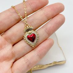 14k gold plated sacred heart of Jesus pendant - 17 x 25mm. **Thank you for visiting my store. All orders will be pouched in a mesh bag and packaged in a small silver gift bag. Please be aware that all products are customed to your order separately. All pictures are for your reference. **Guarantees Please feel confident to know that all products are made with best quality materials hand-picked before crafting as well as focused quality control during crafting. **Orders and Shipping All received o Daily Necklace, Sacred Jewelry, Jesus Necklace, Catholic Necklace, Protection Jewelry, Sacred Heart Of Jesus, Heart Of Jesus, Jewelry Lookbook, For You