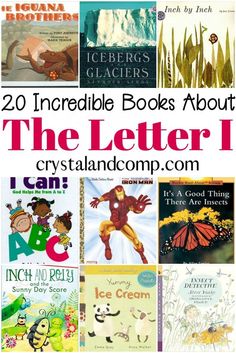 some books about the letter i are all written in different font styles and colors, including letters