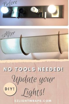 diy vanity light shade cover | vanity light shade cover | bathroom remodeling idea | Colorado Bedroom, Bathroom Demo, Bathroom Lighting Diy, Easy Renovations, Mirror Farmhouse, Rv Decorating, Lighting Updates, Easy Diy Hacks