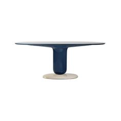 an oval table with a blue top and white base