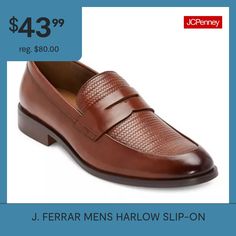 These men's J. Ferrar Harlow slip-on shoes are all class. Made from smooth and textured faux leather with intricate stitching, these shoes also have a flat heel and memory foam insole for your comfort. Wear with business attire or chinos and a shirt on the weekend.Features: Memory FoamClosure Type: Slip-OnFootwear Technology: Memory Foam InsoleShoe Heel Height: 3/4 InchUpper/Outer Base Material: 100% PolyuretheneShoe Lining Material: PolyesterSole Material Content: 100% Thermoplastic-RubberToe … Comfort Wear, Business Attire, Slip On Shoes, The Weekend, Memory Foam, Heel Height, Stitching, Faux Leather, Slip On