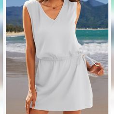 White Mini Dress New With Tags Pit To Pit 18" Full Length 33"` Lay Flat Measurements Approximately Casual Beach Dress With Drawstring For Cover-up, Beach Dress With Drawstring For Beach Season, Beach Season Dress With Drawstring, Vacation Beach Dress With Drawstring, Beach Dress With Drawstring In Beachwear Style, Summer Beach Dress With Drawstring, Spring Season, Summer Beach Dress With Drawstring For Vacation, Summer Beach Dress With Drawstring, Beach Dress With Drawstring For Beachwear