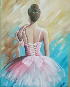 a painting of a ballerina in pink and white dress with her hand on the shoulder