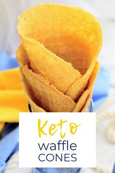 keto waffle cones stacked in a glass jar