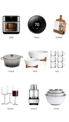 various kitchen appliances are shown with the names on them and labeled in english or spanish