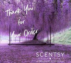 the words thank you for your order are in front of a purple tree filled with leaves