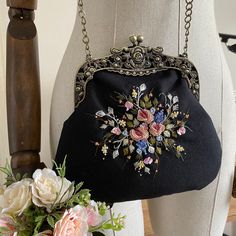 Handmade pink velvet bag in small size Victorian Tapestry, Carpet Bags, Embroidered Necklace, Vintage Crossbody Bag, Carpet Bag, Embroidery On Clothes, Handmade Headbands, Embroidered Bag, Leather Bag Women