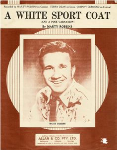 an advertisement for a white sport coat featuring a man in a shirt and tie smiling