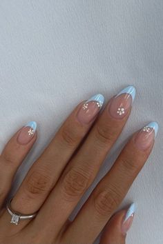 Blue Nail Ideas, Baby Blue Nails, Spring Acrylic Nails, Almond Acrylic Nails