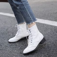 Heels:Approx 4cm Platform:Approx 2cm Upper Material:Pu Leather Outsole:Rubber If your foot is a little wide and fat, we suggest you choose 1 size larger, pls measure your foot length and choose a correct size. Thank you! Size Chart: Euro/CN 34 = foot length 21.5-22cm (Foot width=8-8.5cm) Euro/CN 35 = foot length 22-22.5cm (Foot width=8.5cm) Euro/CN 36 = foot length 22.5-23cm (Foot width=8.5-9cm Euro/CN 37 = foot length 23-23.5cm (Foot width=9cm) Euro/CN 38 = foot length 23.5-24m (Foot width=9-9. White Pointed Toe Martin Boots For Winter, Casual Pointed Toe Combat Boots For Fall, White Martin Boots For Spring, Casual Martin Boots With Pointed Toe, Casual Martin Boots With Low Heel For Fall, Casual Fitted Martin Boots With Pointed Toe, Spring Leather Martin Boots With Low Heel, Spring Low Heel Leather Martin Boots, Fitted Round Toe Winter Combat Boots