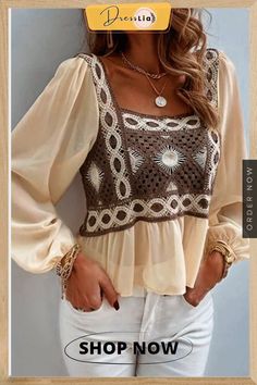 Fashion Patchwork Lace Backless Square Collar Tops(3 Colors) Ethno Style, Fashion Patchwork, Patch Work Blouse, Collar Top, Chiffon Shirt, Bustiers, Boho Blouses, Plus Dresses, Blouse Styles