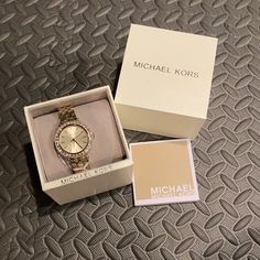 Brand New With Box. Retails For 250. Gold Band Color With Gold Face. Cross Posted So Don’t Wait To Long To Purchase. Only One In Stock!! Silver Sandals Heels, Gold Michael Kors Watch, Gold Face, Silver Sandals, Brown Leather Strap, Original Jewelry, Michael Kors Accessories, Rose Gold Watch, Gold Logo