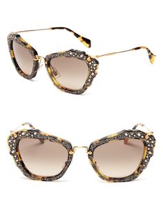 these sunglasses are a work of art /// Miu Miu Embellished Cat Eye Miu Miu Embellished, Miu Miu Glasses, Funky Glasses, Glitter Glasses, Miu Miu Sunglasses, Cat Sunglasses, Ladies Sunglasses, Cat Eye Sunglasses Women, Cool Glasses