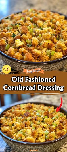 an old fashioned cornbread dressing recipe is shown