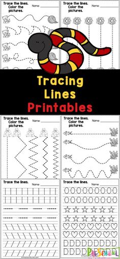 the printable worksheet for traceing lines and numbers to help kids learn how to