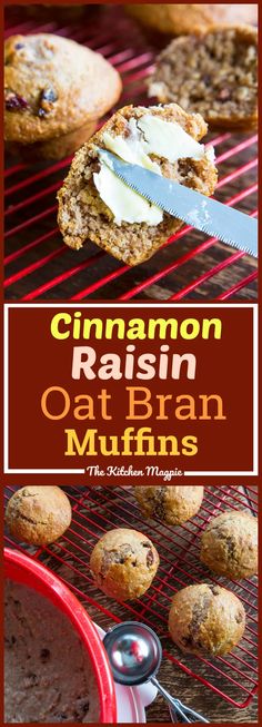 cinnamon raisin oat bran muffins are cooling on the grill