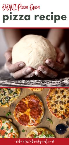 the pizza is being prepared and ready to be baked in the oven with hands on it