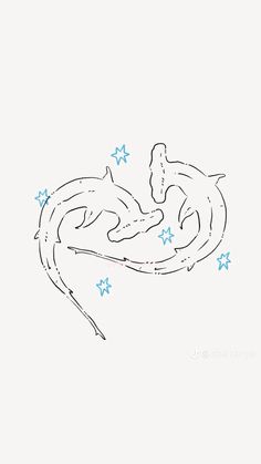 a drawing of two dolphins swimming in the water with stars on their tail and feet