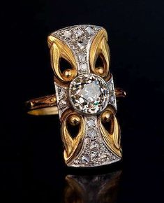 Find many great new & used options and get the best deals for 14K Two-Tone Gold FN Art Deco Antique Round Cut Diamond Vintage Engagement Ring at the best online prices at eBay! Free shipping for many products! Art Nouveau Jewelry Ring, Art Nouveau Wedding, Nouveau Wedding, Bijoux Art Deco, Art Nouveau Weddings, Art Nouveau Ring, Bijoux Art Nouveau, Art Nouveau Antiques, Nouveau Jewelry