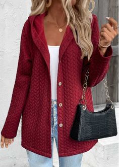 Color:Wine Red;Size:M;Size:L;Size:XL;Size:XXL;Package Contents:1 X Hoodie;Occasion:Other;Style:Bohemian; Red Clothing, Sleeve Placket, Red Pocket, Trendy Tops For Women, Coat Pocket, Warm Red, Red Coat, Long Sleeves Coats, 2023 Fashion