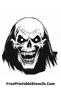 Free Printable Ghoul Head Stencil Captain Action, Screaming Skull, Skull Stencil