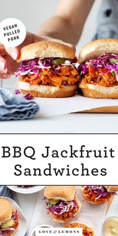 bbq jackfruit sandwiches with coleslaw and slaw