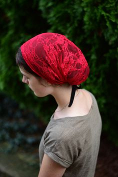 Stretch Lace Full Coverage - Etsy Bohemian Fitted Headscarf Headband, Red One-size Headscarf In Headband Shape, Red One-size Headband Headscarf, Back Of Head, Head Covering, Stretch Lace, Head Scarf, Easy Wear, Head Wraps