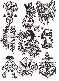 an old school tattoo flash sheet