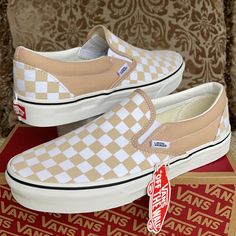 New In The Box Authentic Women’s Vans Sneakers Tan Vans, Suede Vans, Vans Slip On Shoes, Old Skool Platform, Vans Suede, Vans Classic Slip, Pink Vans, Blue Vans, Floral Sneakers