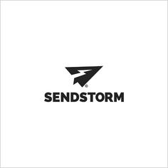 a black and white logo with the words send storm in it's center corner