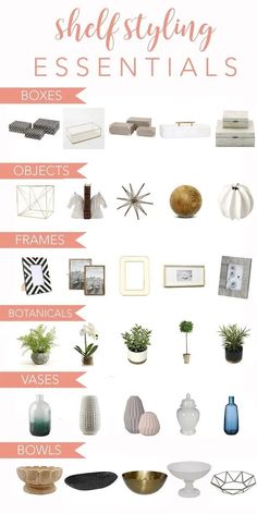 the ultimate guide to creating shelving essentials for your home and office, including boxes, frames, vases, planters