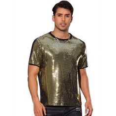 With its shiny appearance, the glitter t-shirt for men is very suitable for a night out and catching the eyes. Sequin t-shirts with metallic style can make you stand out from the crowd while dancing at the party. Styling with slacks or faux leather pants, the metallic t-shirt will help you keep up with the latest fashion. Party Styling, Metallic Style, Sequin Party, Prom Style, Faux Leather Pants, Mens Crew Neck, T Shirt For Men, Pullover Sweatshirt, Pullover Sweaters