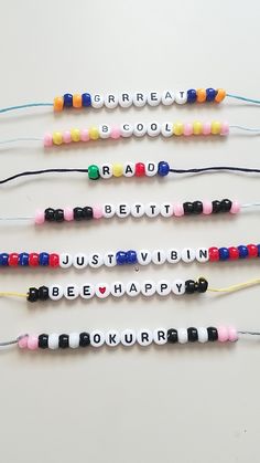 iceeee {tags} #kandi #letterbeads #diybracelets #vibes #beadbracelets #wordbracelets #wordbraceletideas Mean Words, Vsco Bracelets, Jewelry Collage