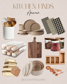 the kitchen finds are arranged in different sizes and colors